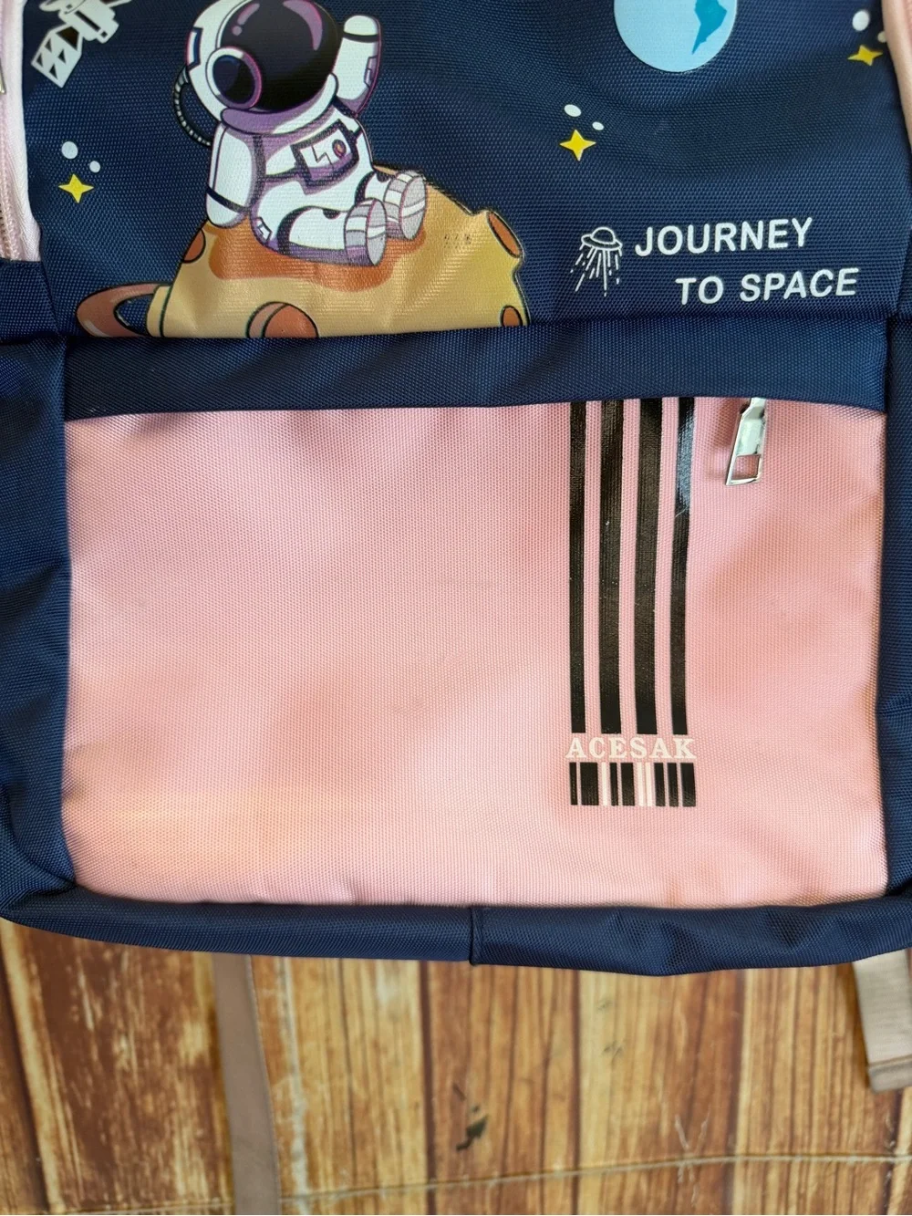 Kids Space Astronaut Backpack Navy Blue Pink USB Port School Travel Bag
